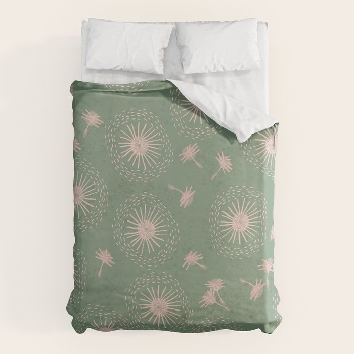 Make A Wish Dandelion Pattern in Sage Green & Peach Duvet Cover Gallery Image 6