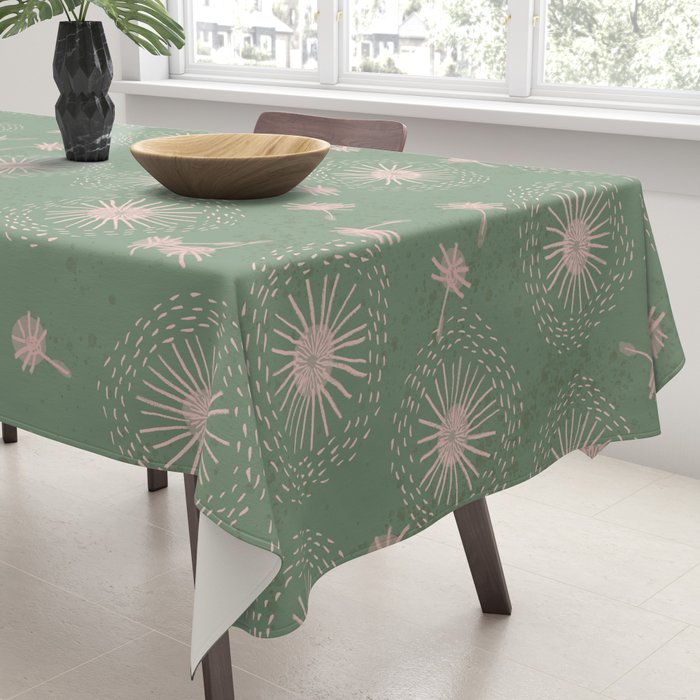 Make A Wish Dandelion Pattern in Sage Green & Peach Tablecloth Gallery Image 3