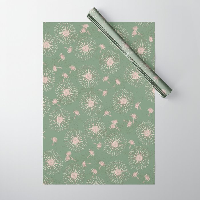 Make A Wish Dandelion Pattern in Sage Green & Peach Wrapping Paper Gallery Image 1