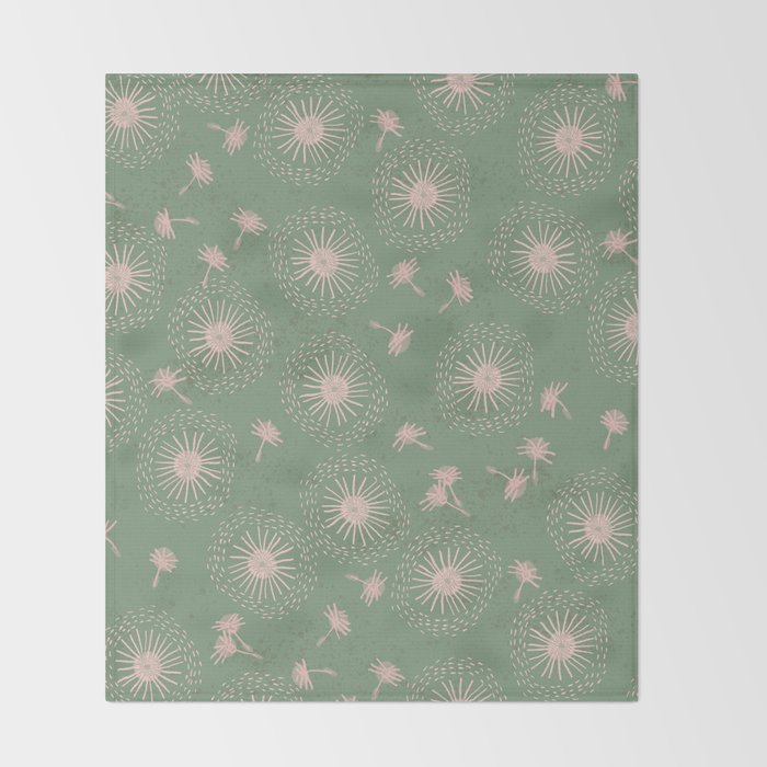 Make A Wish Dandelion Pattern in Sage Green & Peach Throw Blanket Gallery Image 2