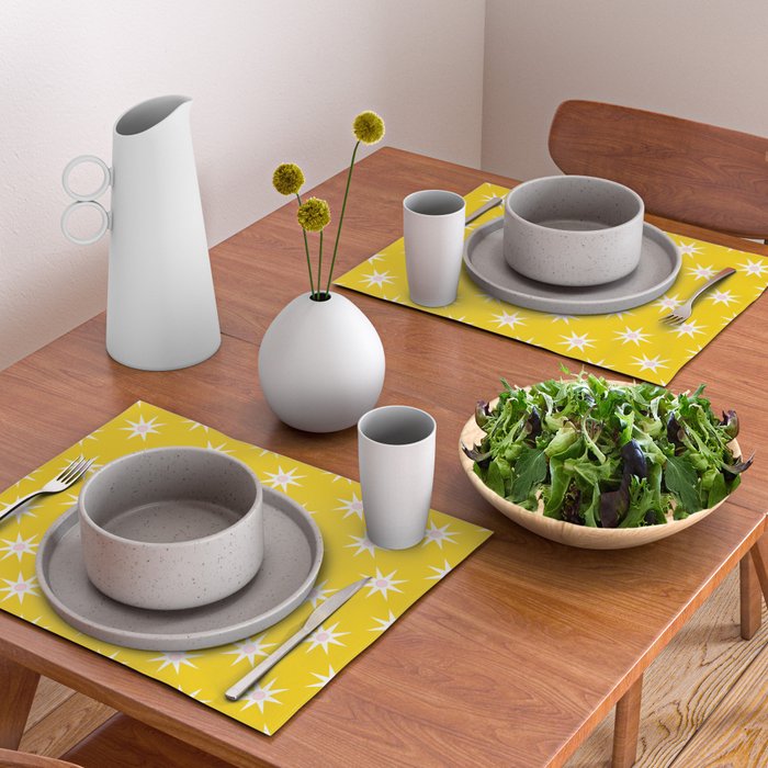 Northern Winter Star Festive Grid Pink White and Bright Yellow Placemat Gallery Image 2