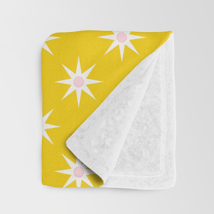 Northern Winter Star Festive Grid Pink White and Bright Yellow Throw Blanket Gallery Image 3