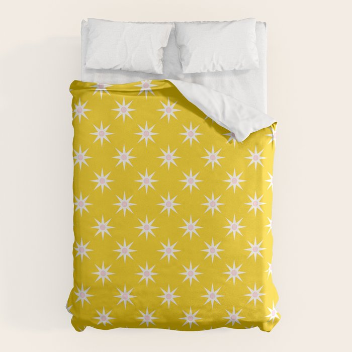 Northern Winter Star Festive Grid Pink White and Bright Yellow Duvet Cover Gallery Image 6
