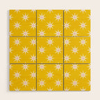Northern Winter Star Festive Grid Pink White and Bright Yellow Wood Wall Art Gallery Image 1