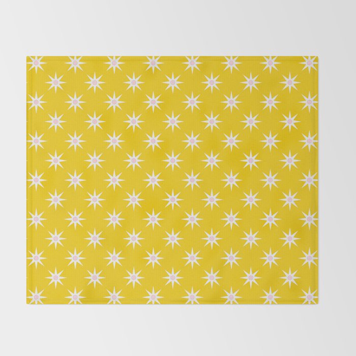 Northern Winter Star Festive Grid Pink White and Bright Yellow Throw Blanket Gallery Image 2