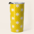 Northern Winter Star Festive Grid Pink White and Bright Yellow Travel Mug Gallery Image 3