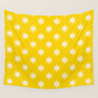 Northern Winter Star Festive Grid Pink White and Bright Yellow Wall Tapestry Gallery Image 4