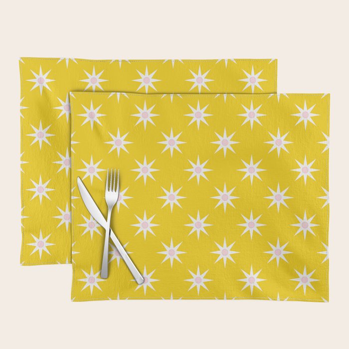 Northern Winter Star Festive Grid Pink White and Bright Yellow Placemat Gallery Image 1