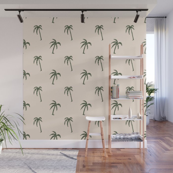 Vintage palm tree beach doodle pattern Wall Mural Gallery Image 1
