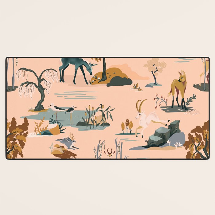 Cute Peach Wildlife Pattern Desk Mat Gallery Image 3