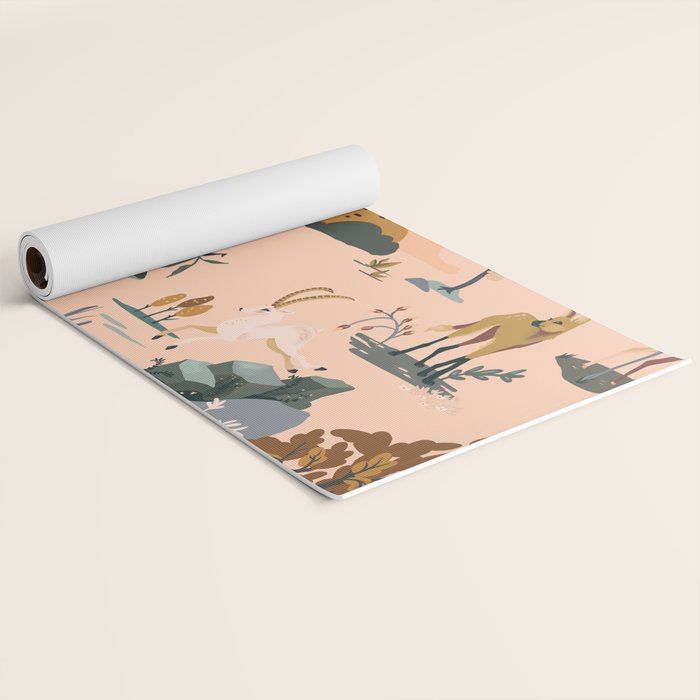 Cute Peach Wildlife Pattern Yoga Mat Gallery Image 2