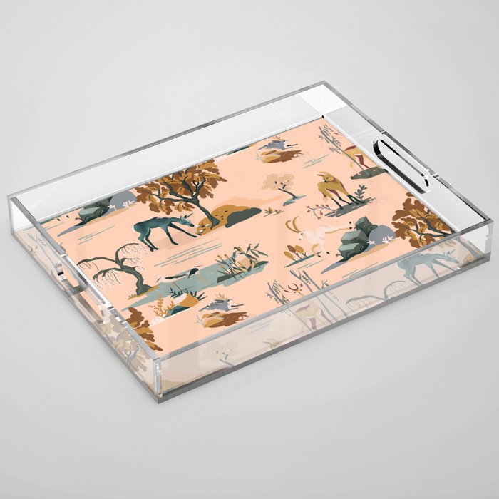 Cute Peach Wildlife Pattern Acrylic Tray Gallery Image 1