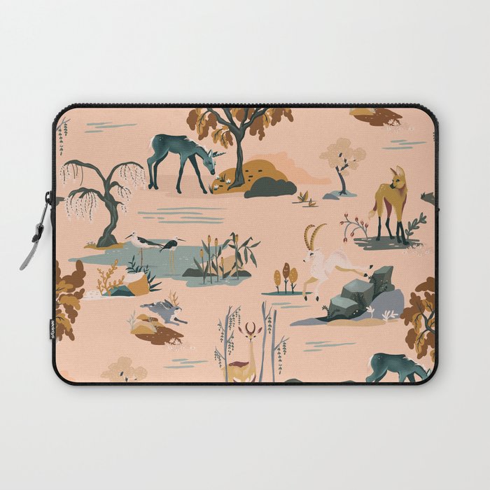 Cute Peach Wildlife Pattern Laptop Sleeve Gallery Image 1