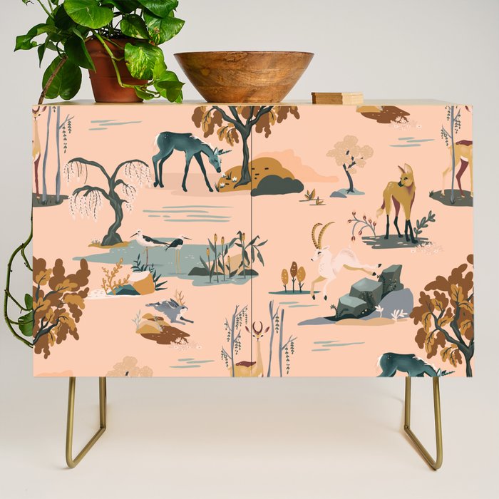 Cute Peach Wildlife Pattern Credenza Gallery Image 1