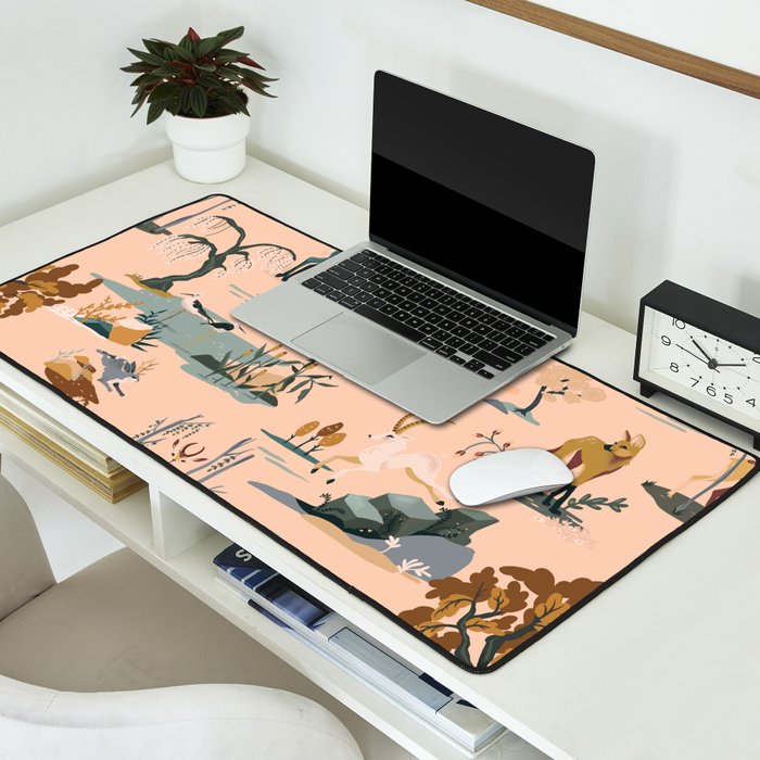 Cute Peach Wildlife Pattern Desk Mat Gallery Image 2