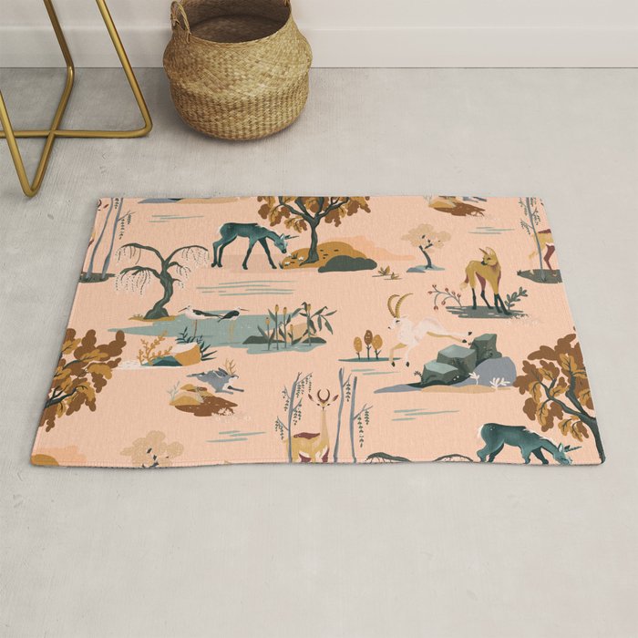 Cute Peach Wildlife Pattern Rug Gallery Image 1