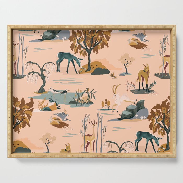 Cute Peach Wildlife Pattern Serving Tray Gallery Image 1