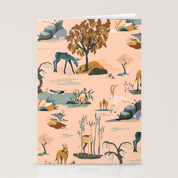 Cute Peach Wildlife Pattern Stationery Card Gallery Image 2