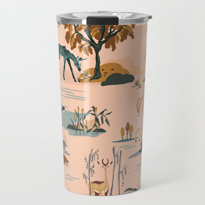Cute Peach Wildlife Pattern Travel Mug Gallery Image 1