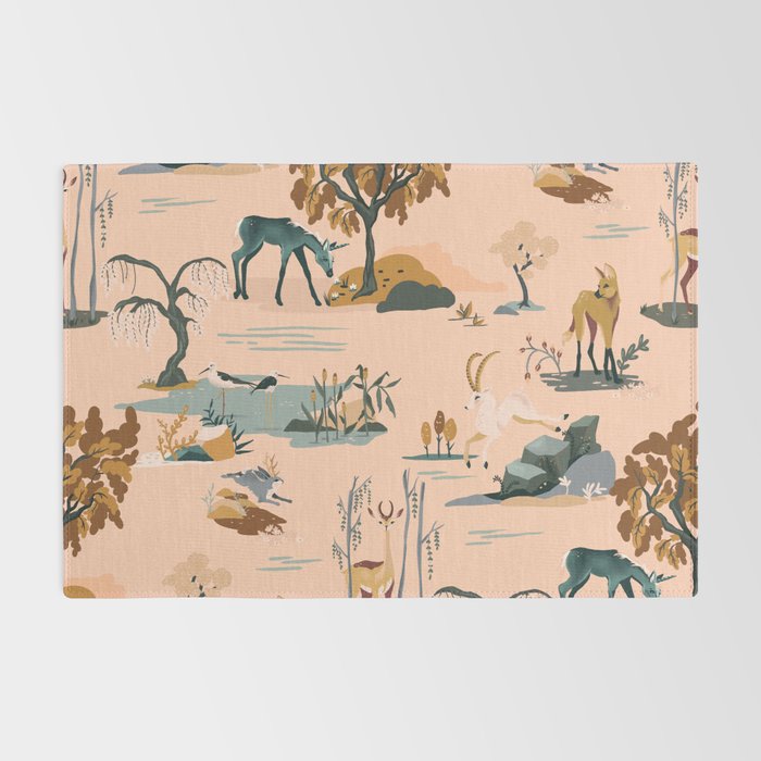 Cute Peach Wildlife Pattern Rug Gallery Image 2