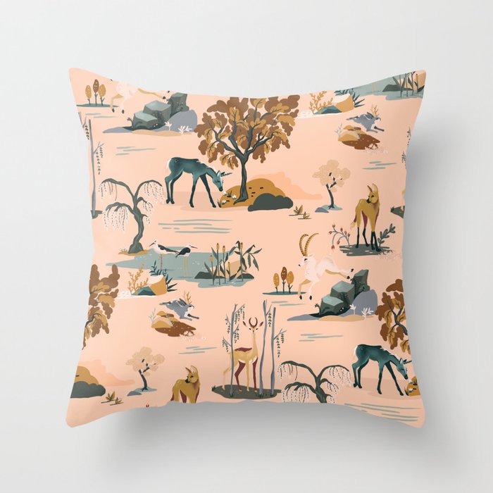 Cute Peach Wildlife Pattern Throw Pillow Gallery Image 1