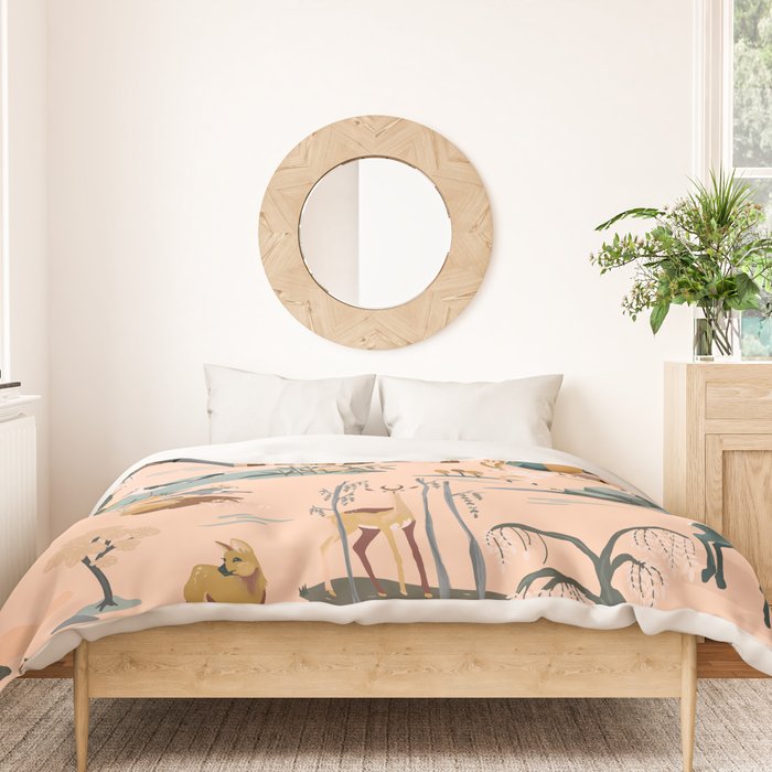 Cute Peach Wildlife Pattern Duvet Cover Gallery Image 3