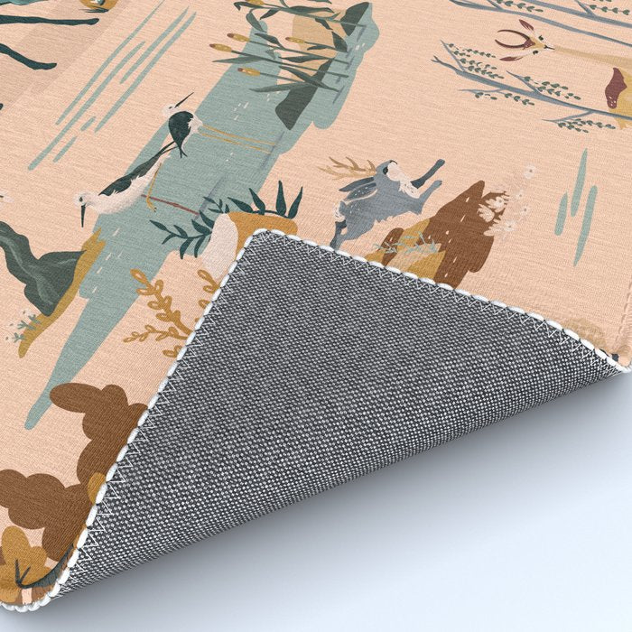 Cute Peach Wildlife Pattern Rug Gallery Image 4