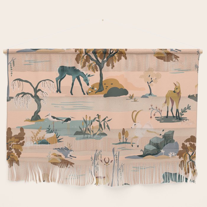 Cute Peach Wildlife Pattern Wall Hanging Gallery Image 1