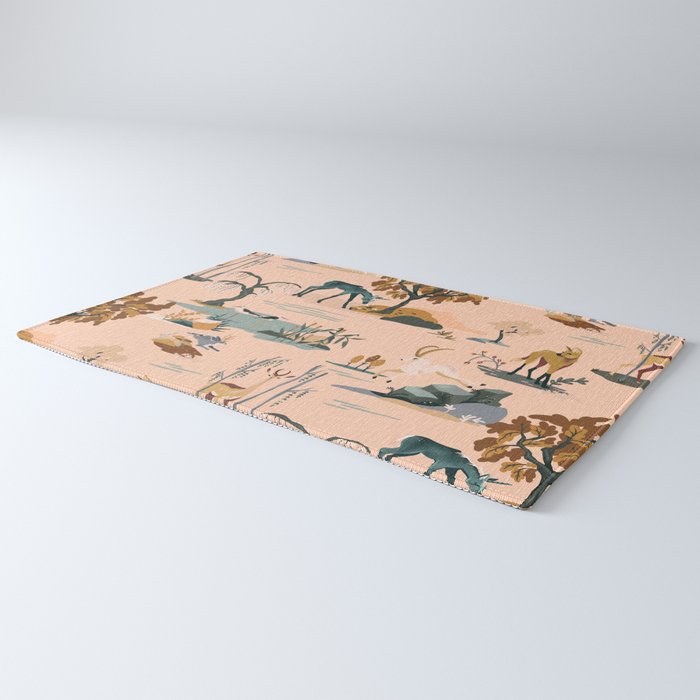 Cute Peach Wildlife Pattern Rug Gallery Image 3