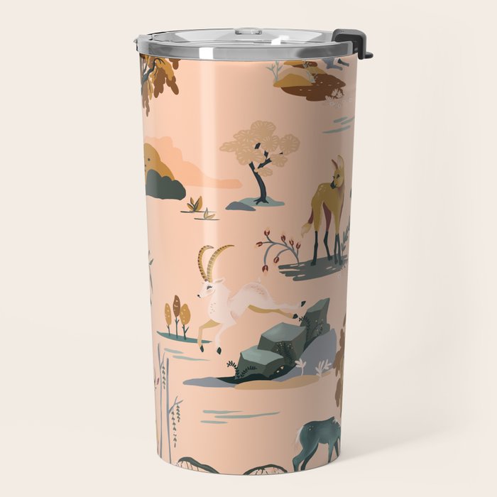 Cute Peach Wildlife Pattern Travel Mug Gallery Image 2