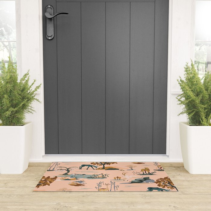 Cute Peach Wildlife Pattern Welcome Mat Gallery Image 3