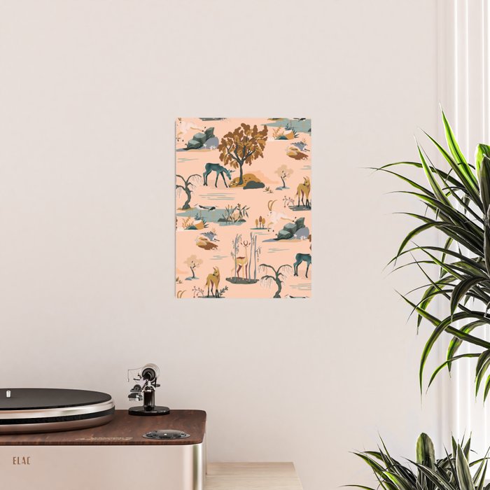 Cute Peach Wildlife Pattern Poster Gallery Image 2