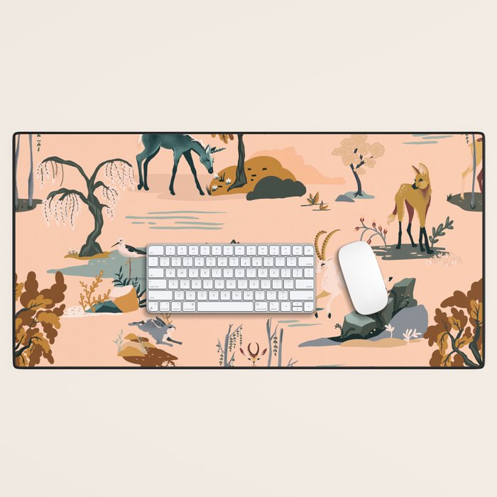 Cute Peach Wildlife Pattern Desk Mat Gallery Image 1