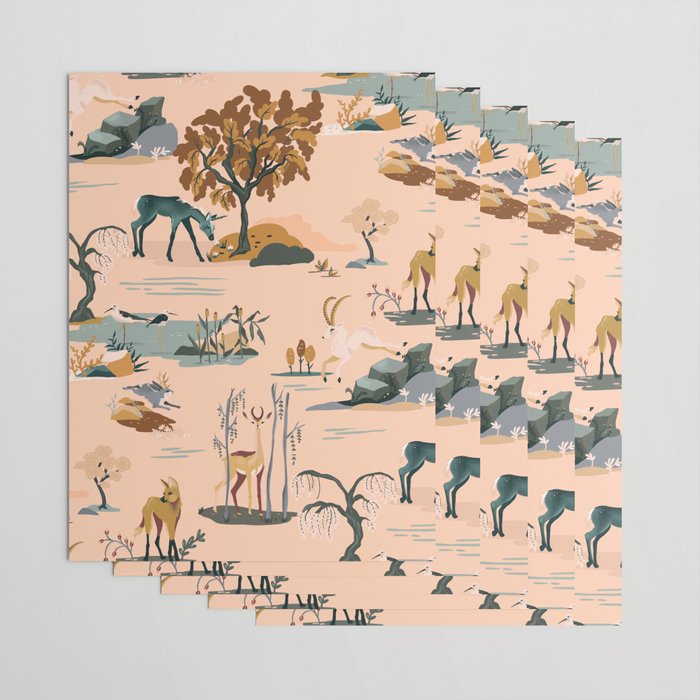Cute Peach Wildlife Pattern Wrapping Paper Gallery Image 3