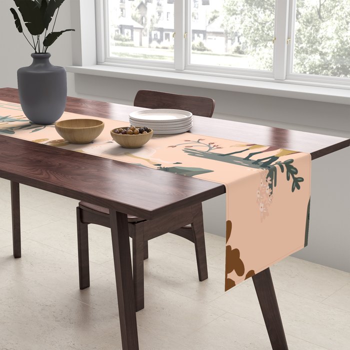 Cute Peach Wildlife Pattern Table Runner Gallery Image 2