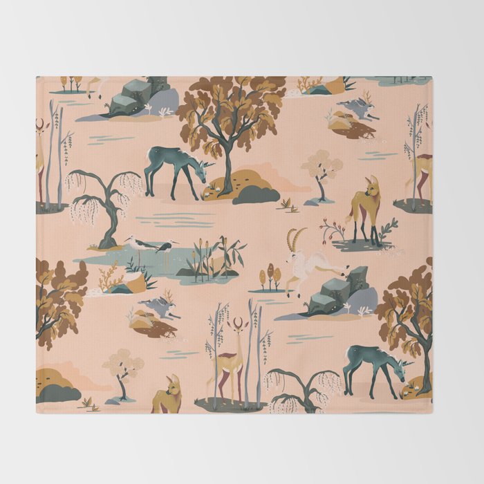 Cute Peach Wildlife Pattern Throw Blanket Gallery Image 2