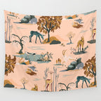 Cute Peach Wildlife Pattern Wall Tapestry Gallery Image 4