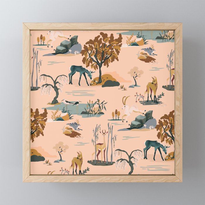 Cute Peach Wildlife Pattern Mini Art Print Gallery Image 1