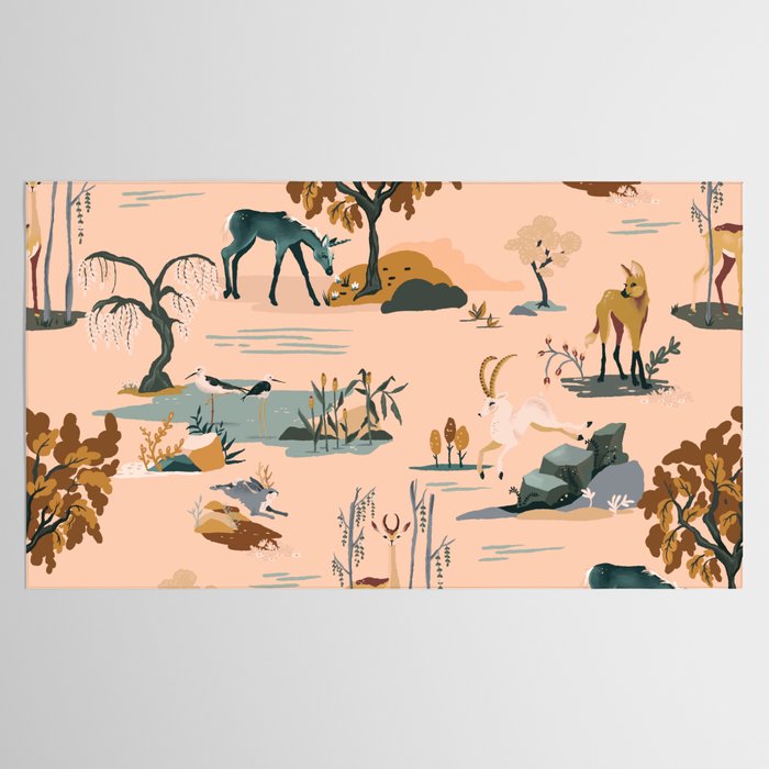 Cute Peach Wildlife Pattern Tablecloth Gallery Image 2