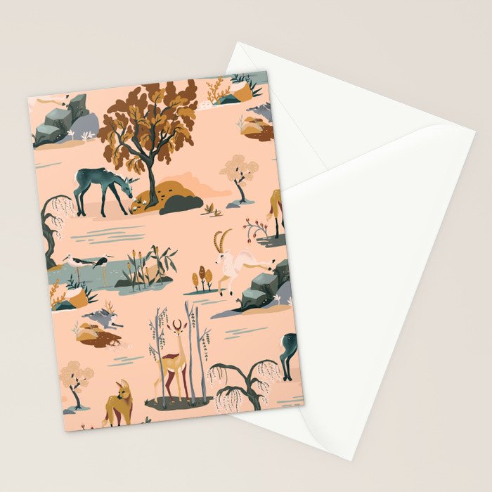 Cute Peach Wildlife Pattern Stationery Card Gallery Image 2
