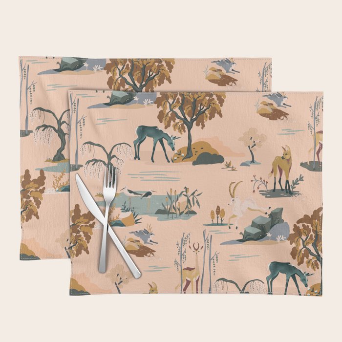 Cute Peach Wildlife Pattern Placemat Gallery Image 1