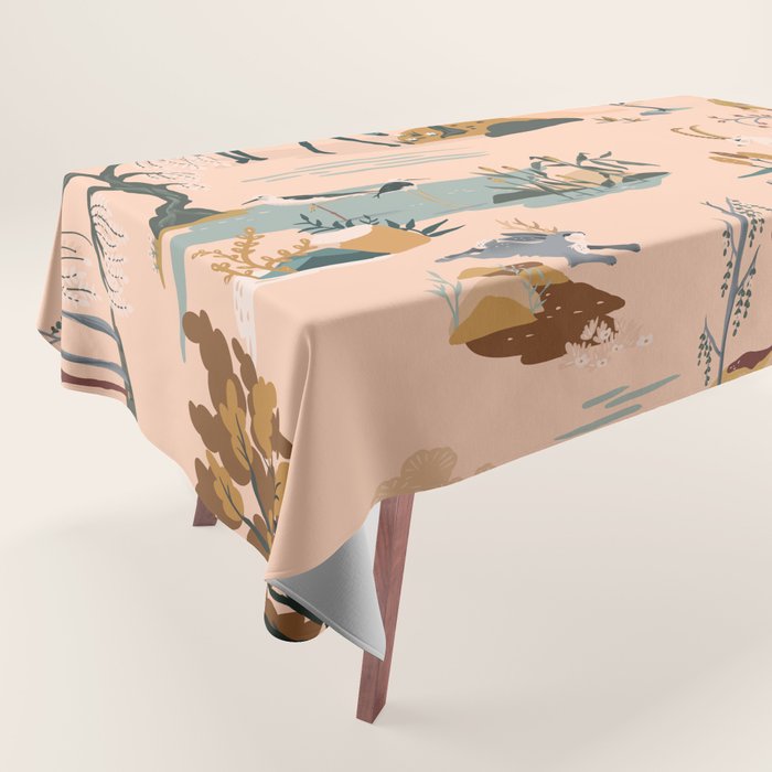 Cute Peach Wildlife Pattern Tablecloth Gallery Image 1