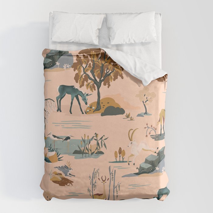 Cute Peach Wildlife Pattern Duvet Cover Gallery Image 1