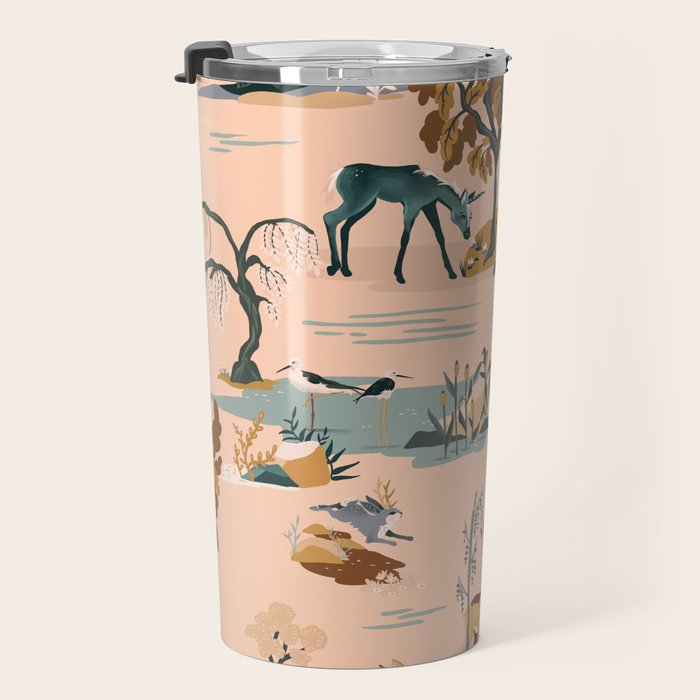 Cute Peach Wildlife Pattern Travel Mug Gallery Image 3