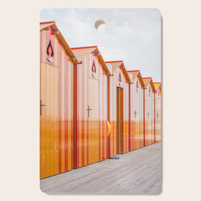 Sorrento Stripes | Red And Orange Beach Changing Rooms Art Print | Amalfi Coast Italy Travel Photography Cutting Board Gallery Image 1
