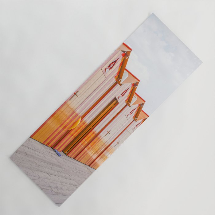Sorrento Stripes | Red And Orange Beach Changing Rooms Art Print | Amalfi Coast Italy Travel Photography Yoga Mat Gallery Image 1