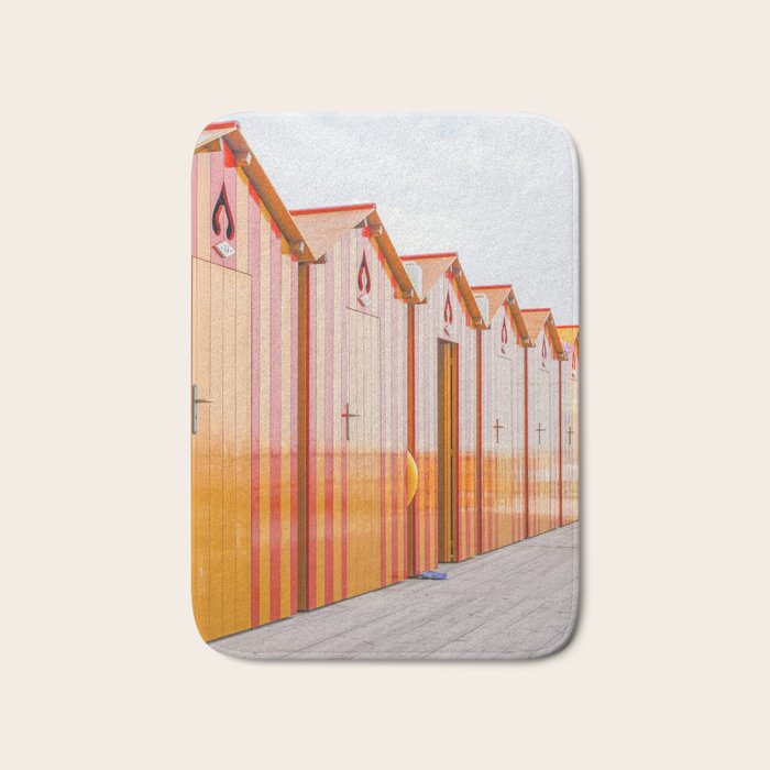 Sorrento Stripes | Red And Orange Beach Changing Rooms Art Print | Amalfi Coast Italy Travel Photography Bath Mat Gallery Image 1