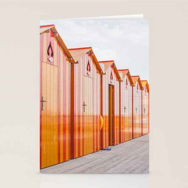Sorrento Stripes | Red And Orange Beach Changing Rooms Art Print | Amalfi Coast Italy Travel Photography Stationery Card Gallery Image 1