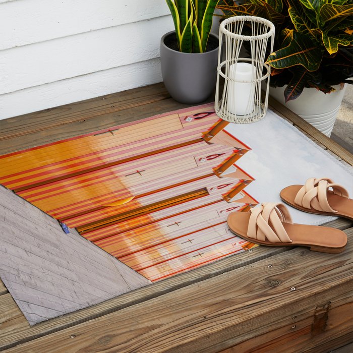 Sorrento Stripes | Red And Orange Beach Changing Rooms Art Print | Amalfi Coast Italy Travel Photography Outdoor Rug Gallery Image 2