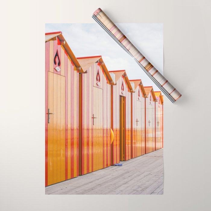 Sorrento Stripes | Red And Orange Beach Changing Rooms Art Print | Amalfi Coast Italy Travel Photography Wrapping Paper Gallery Image 1
